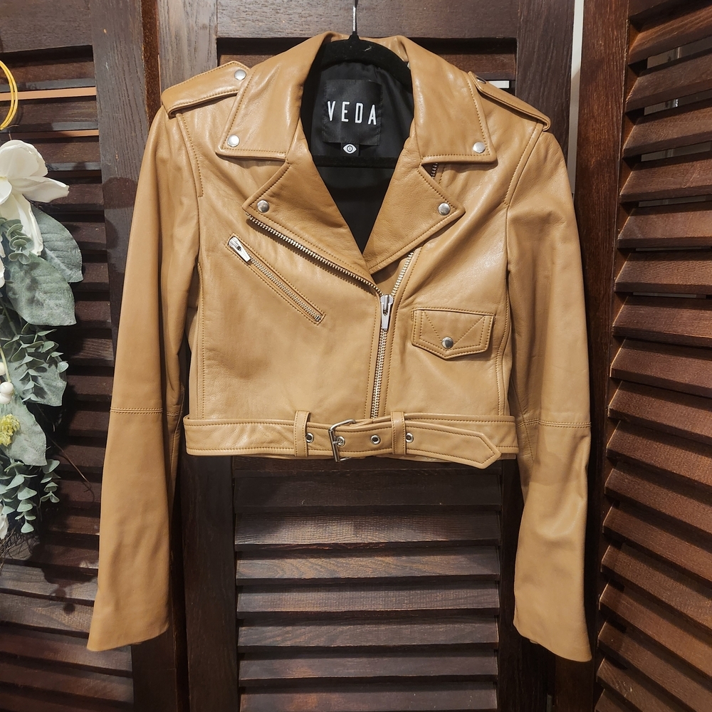 Veda Women's Coffee Light Brown Leather Bomber Jacket